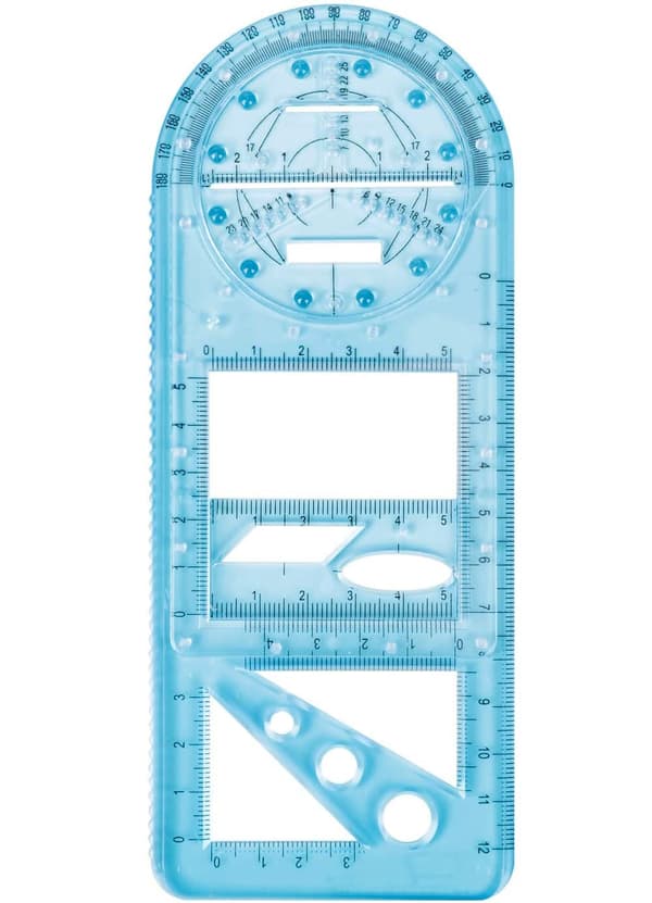 Multifunksjonell geometrisk linjal, multifunksjons tegnelinjal med geometriske figurer