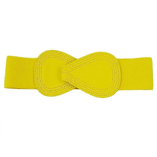 SODIAL(R) 8-formet elastisk belte i imitert skinn med spenne, gul, for dame