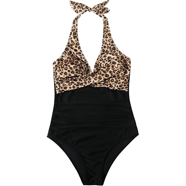 Baddräkt Dam Magekontroll Push Up Baddräkt Halter V-ringad Vadderad Hel Baddräkt Leopard XL