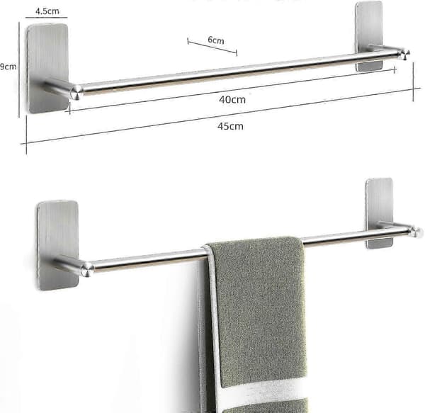 Selvklebende Enkel Håndklestang, Rustfritt Stål Baderom Håndkleholder Feste 40 cm / 15,75 tommer