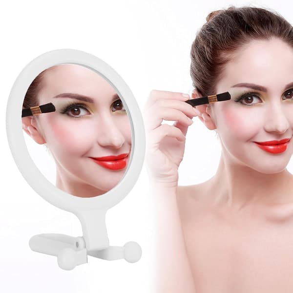 Dobbeltsidet makeup spejl, 10x forstørrende håndspejl (hvid)