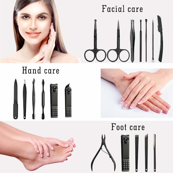 Manikyrset Pedikyr Kit Nagelklippare -  (Svart)