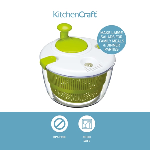 Salatspindetørrer Quick Design BPA-fri Tør af og dræn salat og grøntsager med stor kapacitet og tåler opvaskemaskine