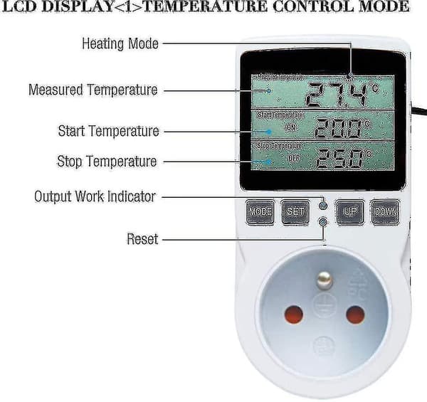Digital / Opvarmning Køling Termostat Stik Lcd Temperaturregulator, 230v Til Drivhus Temperaturregulator