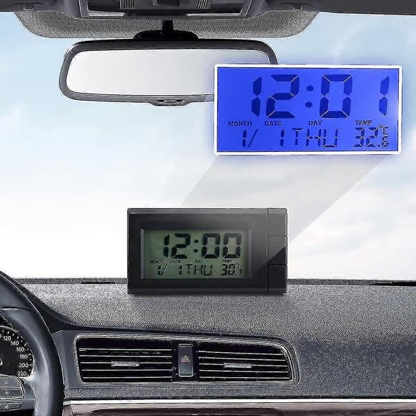 LCD Digital Selvklebende Bilklokke med Temperaturvisning - Blått Baklys
