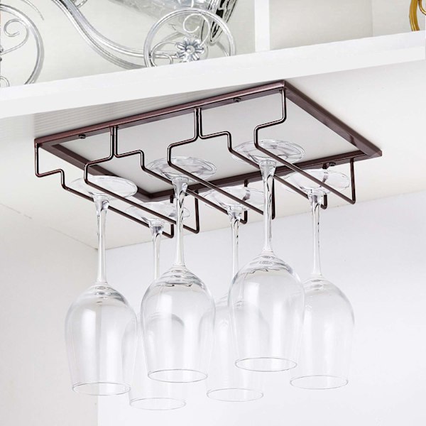 Vinställ - Under skåp stjälk glas hållare glas förvaring galge 2-pack metall arrangör för bar kök brun
