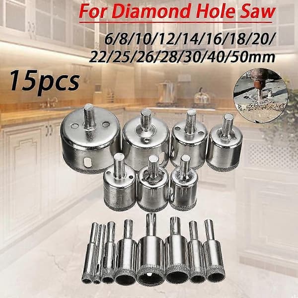 15 stk. diamantbelagte bor bits sæt flise marmor glas keramik hulsav bore bits til elværktøj 6mm-50mm