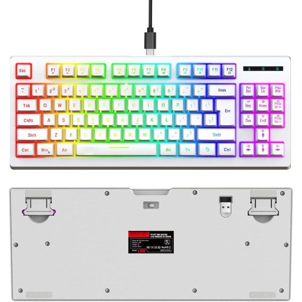 Gaming-tastatur 87 taster 2.4G trådløs RGB termisk overføring 1800mAh / Windows-kompatibel for arbeids-PC og hjemme-gaming trådløst tastatur (hvit) white