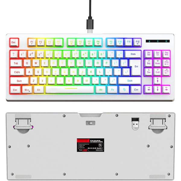 Spel tangentbord 87 tangenter 2.4G trådlös RGB termisk överföring 1800mAh / Windows kompatibel för arbetsdator och hemspel trådlöst tangentbord (vit) white