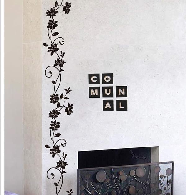 Set med väggdekaler 105*30 cm vinrankor blommor svart PVC design väggdekaler-Xin
