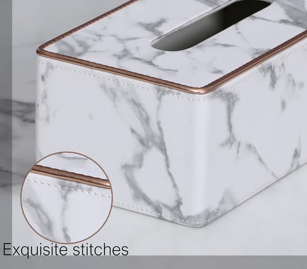 Rektangulær PU-lær lommetørkleboksholder, vevboksholder for kommode baderomsdekor (hvitt marmor mønster)
