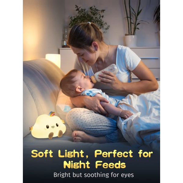 Sød Cloud Night Light, Baby Night Light Børnelampe til Fødselsdag i soveværelset Søde gaver, 7 farveskiftende LED bærbar skylampe, Natlys til børn