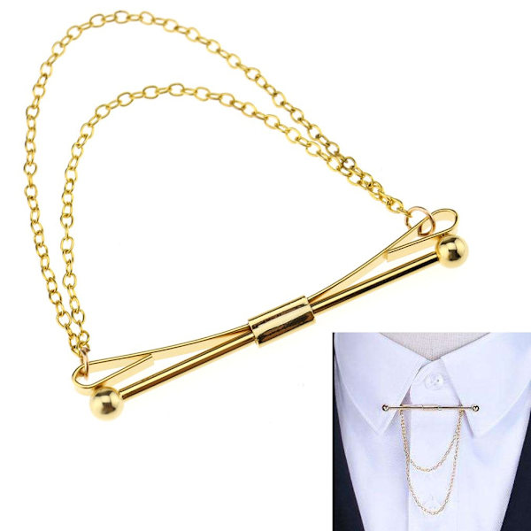Herrar Pojke Skjorta Krage Klämma Bar Pin Klämma Guld Kedja Slips Brosch 6CM Bar Fest Present