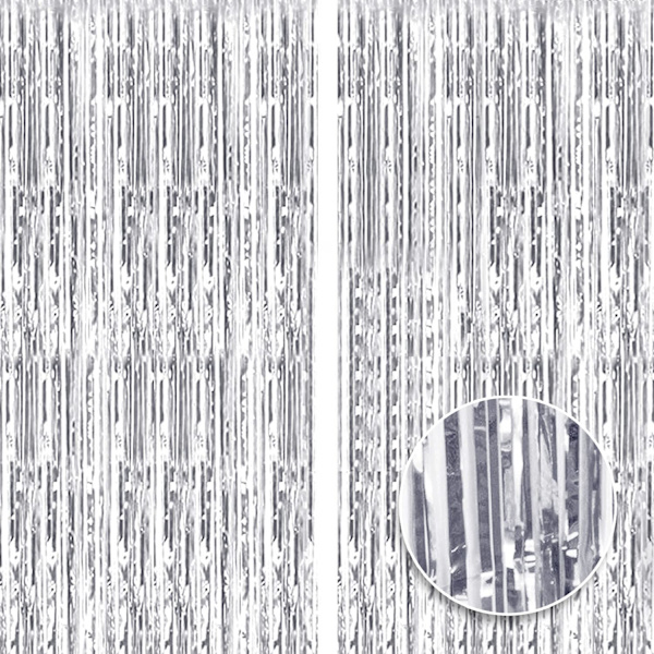 2 st 3ft x 8.3ft Silver Tinsel Glitter Gardin