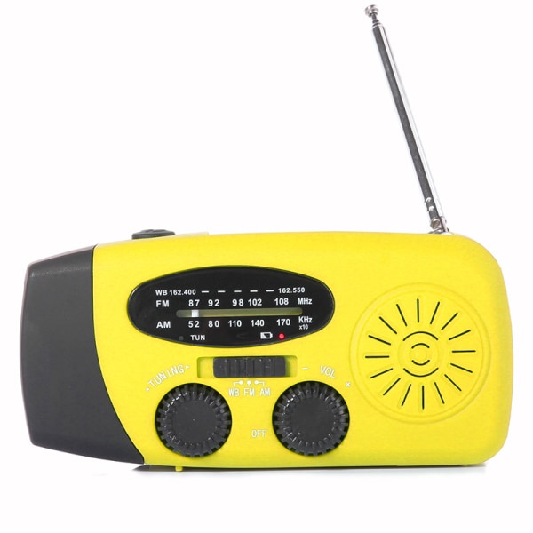 Solar-radio, overlevelseshåndsving Dynamo AM/FM-nødvejrradio, med genopladelig brug til husholdnings- og udendørscamping, vandreture