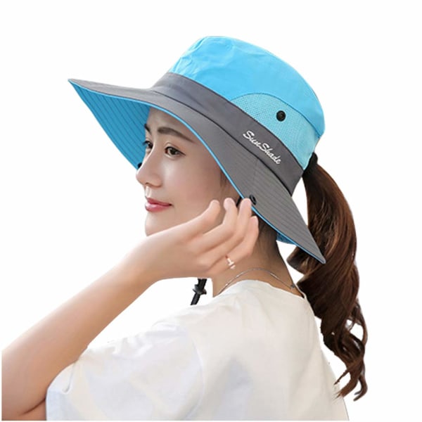 Sommer Dame Solhatt UV-beskyttelse Sommerbøttehatt Foldbar Bred Bremm for Reise Fotturer Fiske Strand