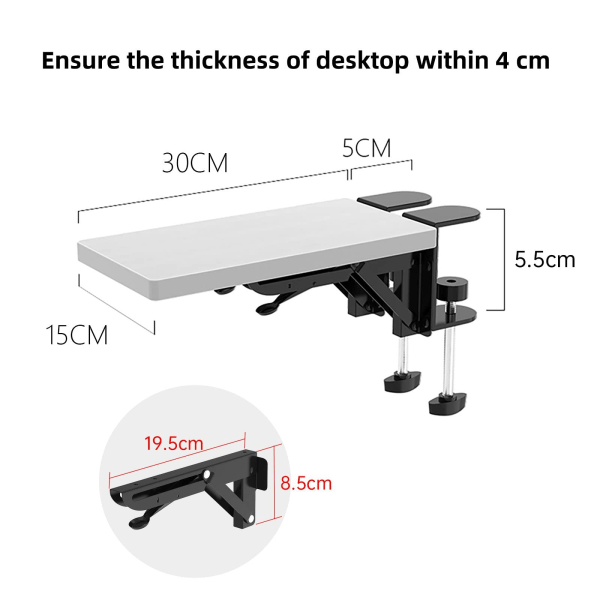 Ergonomisk skrivbordsförlängare, 11,8\"x5,9\" stansfri (vit)