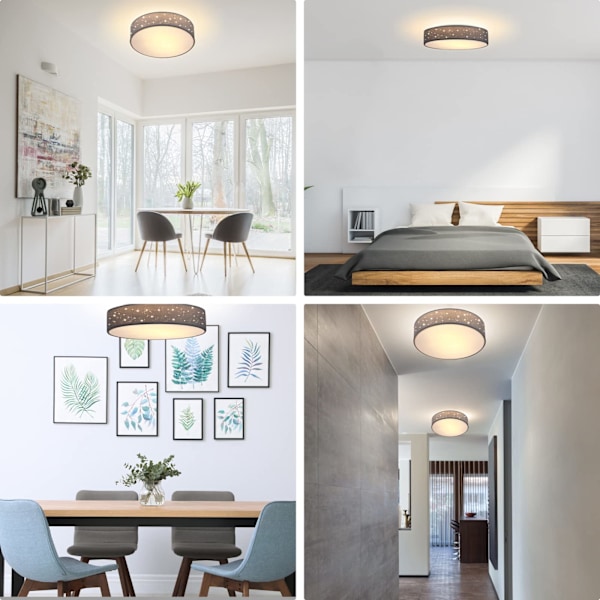 Taklampe stjernehimmel rund Ø 38cm stoffskjerm 24 watt stue soverom taklampe stoff taklampe grå