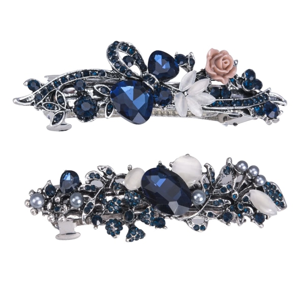 2 kappaletta Vintage Leafy Barrette Suuri Hiustenklipsu Retro Ranskalainen Hopea Kristalli Barrette Strass Kukka Hiusklipsit Hiustarvike