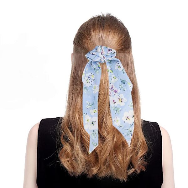 5 stk sateng sløyfe hår scrunchies blomster hårbånd elastisk
