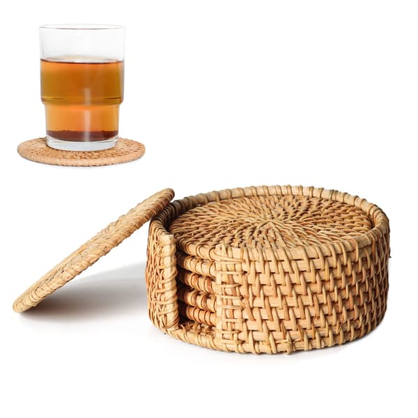 6 stk. håndlavede flettede underkopper af rattan (4 * 4 tommer)
