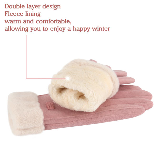 Dame vinter varme touchscreen hansker med fleece foret strikkede vinterhansker for kaldt vær pink