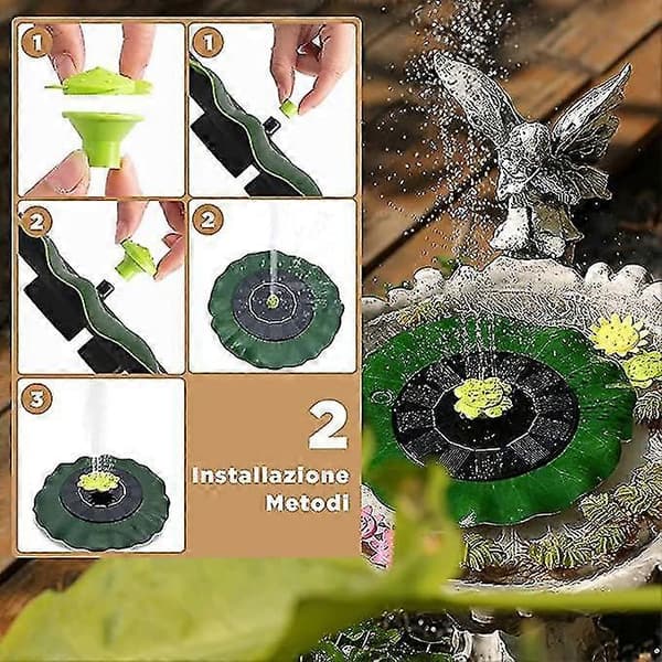 Solcellsdriven fontän, 1w solcellsvattenpump, fågelbadsfontän, justerbart munstycke i 3 färger