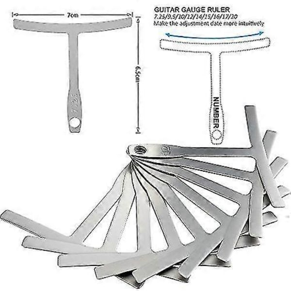9 st Gitarr Radius Mätare Ultratunn Exakt Mätning Rostfritt Stål Gitarr T-Formad Linjal