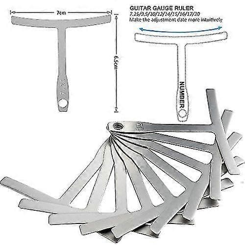 9 stk. guitar radiusmåler, ultratynd, præcis måling, rustfrit stål, guitar T-formet lineal