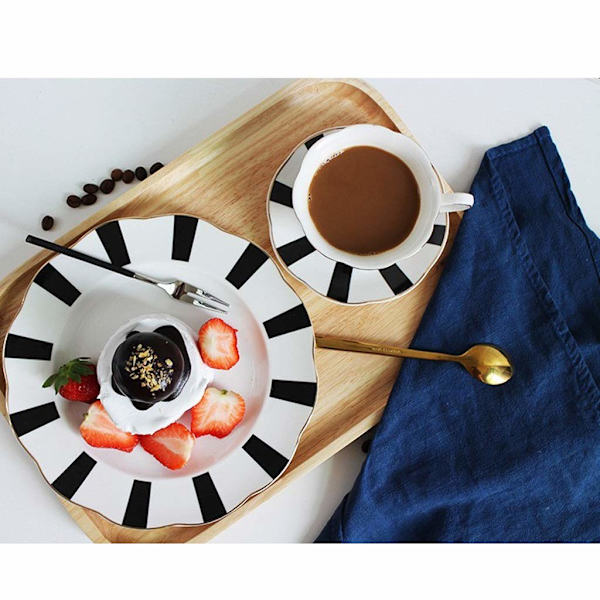Exklusiv kaffekopp och fat set, europeisk keramisk eftermiddagste set, utsökt benporslin tekopp, guld kant vin set (Färg: Stil A)
