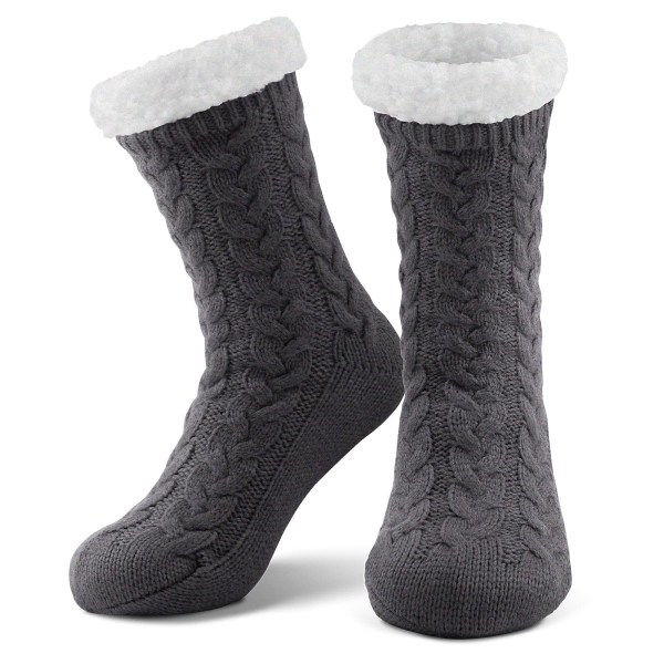 Naisten Slipper Socks, Super Paksut Thermal Fluffy Cozy Bed Sukat naisille, Winter Fuzzy Fleecevuorattu Lämpimät Luistamattomat joulusukat (harmaat) grey