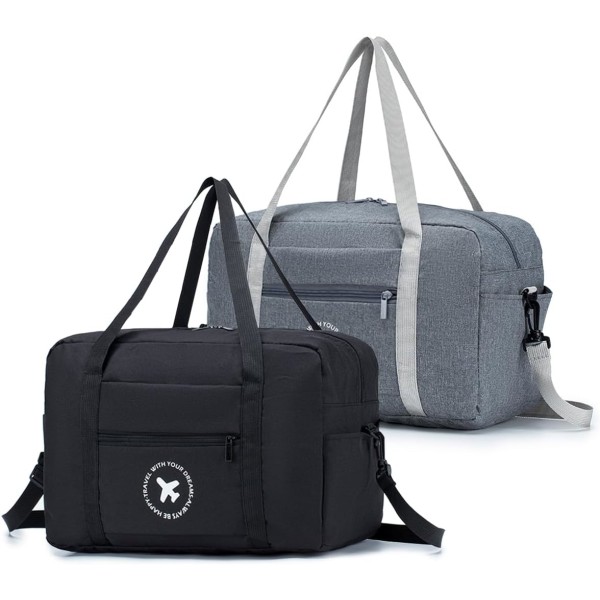 Ryanair Cabin Bag 40x20x25 Travel Duffle Bag 2 Pack Sammenleggbar undersete Cabin Bag Vanntett Weekend Bag Lett bærebagasje bag grey/black 2 park