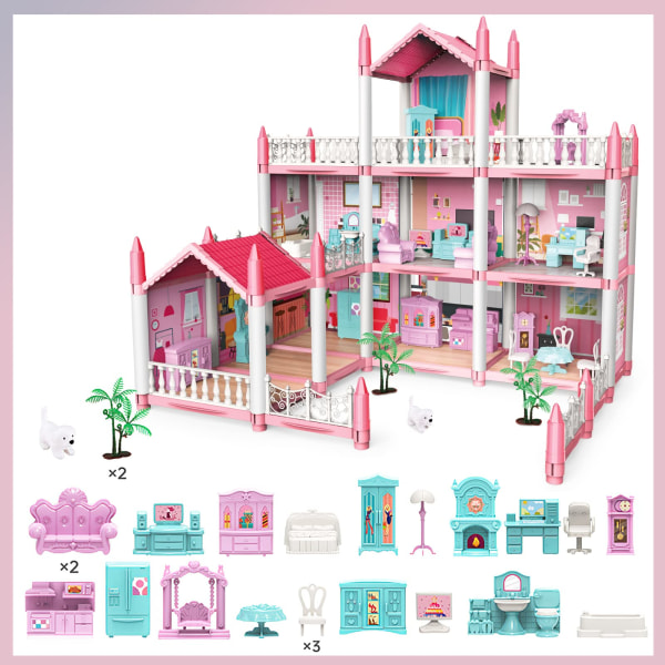 Miniatyr dockhus, Kids Pink Grand Three Story Castle