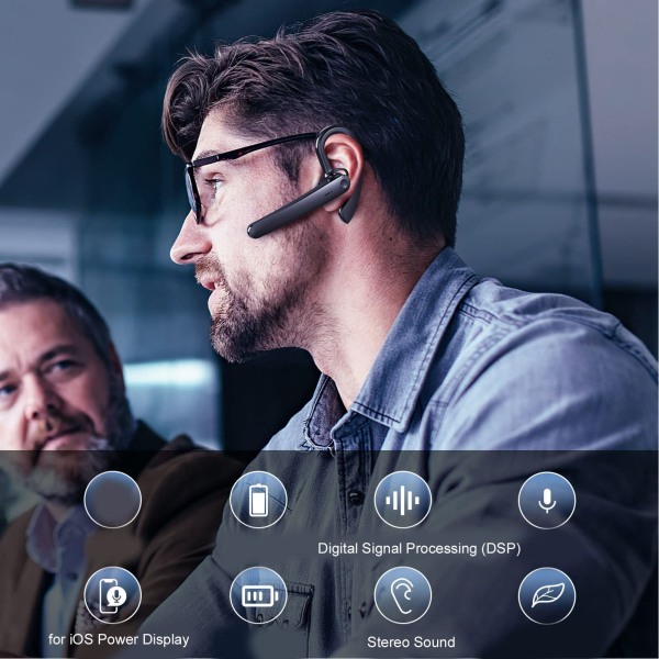 Bluetooth-hörlurar med mikrofon, ergonomiska brusreducerande headset för bilkörning, telefon och surfplatta för förare och lastbilschaufförer
