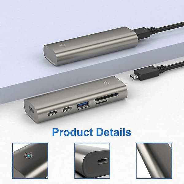 Høyhastighets USB C USB 3.1 Gen2 Hub Adapter 1 til 5 USB C Dokkingstasjon Splitter