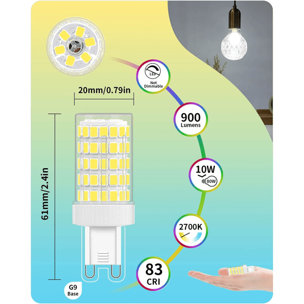 G9 LED-lampa Cool White, 10W 6000K 900LM AC 220V Paket med 6