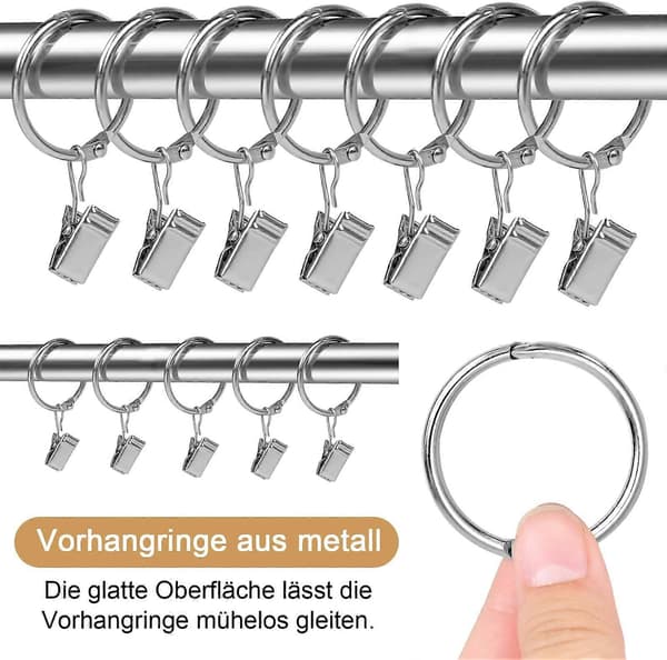 25 st Metall Gardinringar med Clips, Fönster Duschdraperiringar