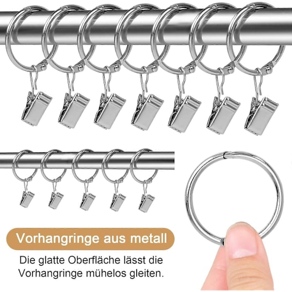 25 stk. metalgardinringe med clips, vindues- og bruseforhængsringe