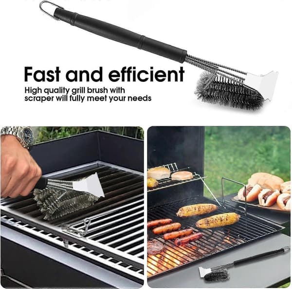 1 stk. Grillbørste, 3 i 1 Grillrensebørste med skraber