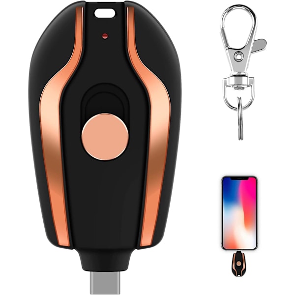 Nøglering Powerbank, 1500mah Mini Powerbank Oplader med Type-C, Holdbar Nøglering Telefonoplader Mini Power Nødoplader Sikker Lille Power
