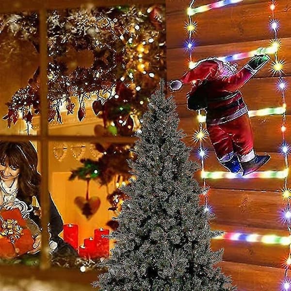 Klättrande tomte på stege med ljus 150cm LED USB Fjärrkontroll Tomte