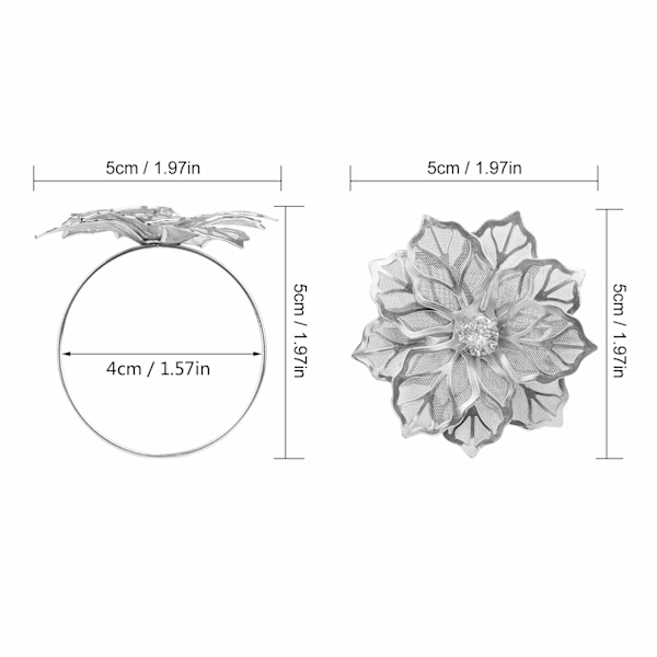 12 st silver servettringar ihåliga blommiga servettringar i legering