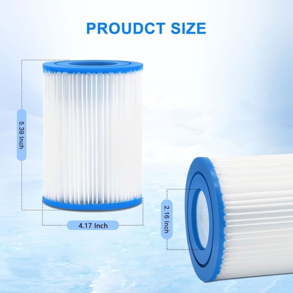 2 Filter Pool Filterpatron til Best-way Type II, Pool Filter Type 2 til Swimmingpool, Lazy Spa Filter Udskiftning til Best-way Pool Pumpe 2pcs