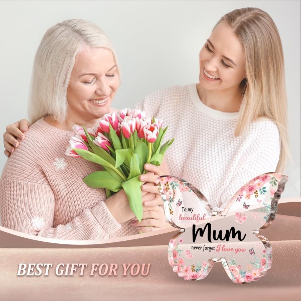 Gaver til mamma, beste mamma bursdagsgaver, jule- eller morsdagsgave til mamma, vakker sommerfuglformet akrylplakett, gjennomtenkte mammagaver