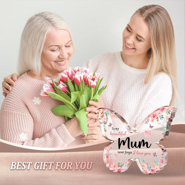 Presenter för mamma, bästa mamma födelsedagspresenter, jul- eller mors dagspresent till mamma, vacker fjärilsformad akrylplakett, omtänksamma mammapresenter