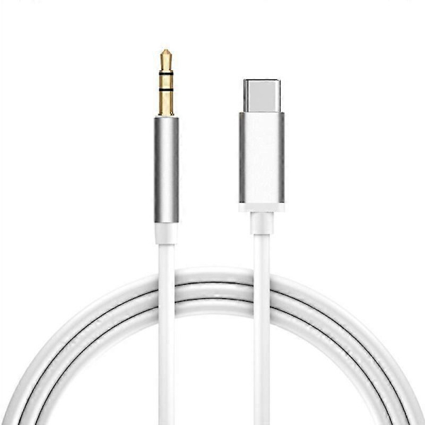 1M USB-C til AUX 3.5mm Kabeladapter Bil Sølv