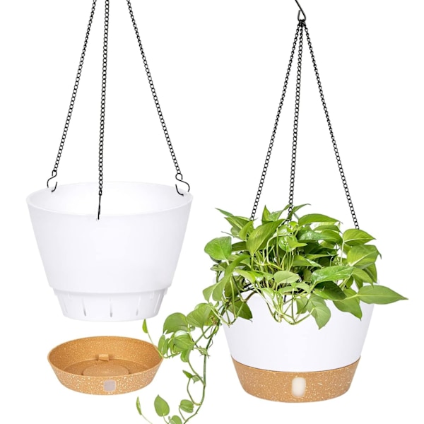 Förpackning med 20 cm Diameter Hängande Planteringskrukor Inomhus Utomhus med Dräneringshål och 3 Krokar för Trädgård och Hem (Vit)