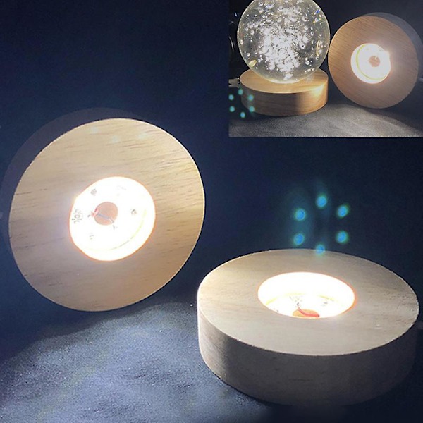 Tre LED Lys Display Base Krystall Glass Resin Kunst Ornament Tre Nattlampe Multicolor light(Round)