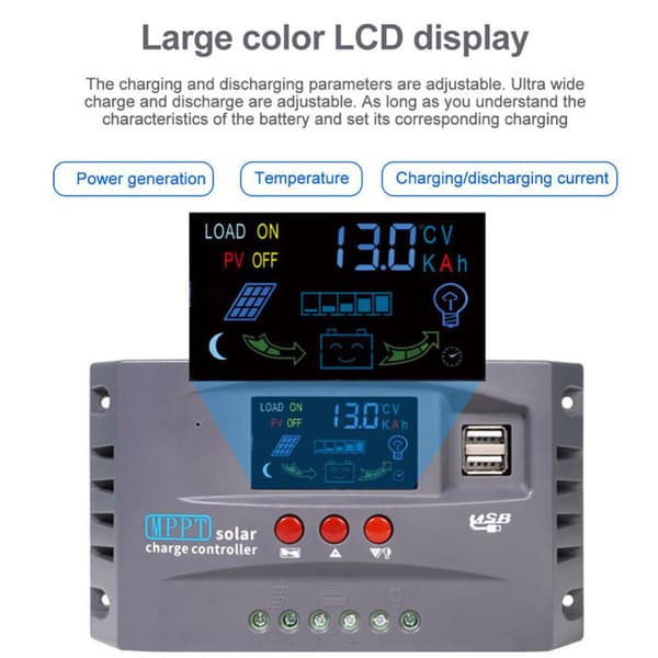 50A Solladdningsregulator, Automatisk Detektering 12V/24V Längd: 17,5 cm / Bredd: 10,5 cm / Höjd: 4,5 cm