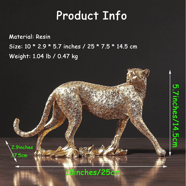 Modern Gepardfigur av polyresin Heminredning (stående, gyllene)